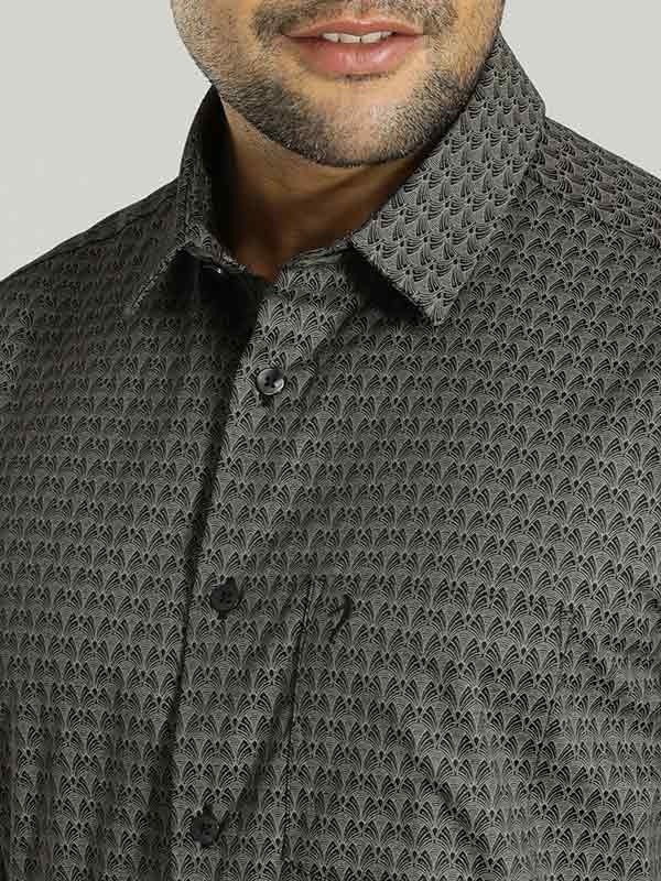 Indian Terrain Men's Slim Fit Full Sleeve All Over Print Grey Shirt
